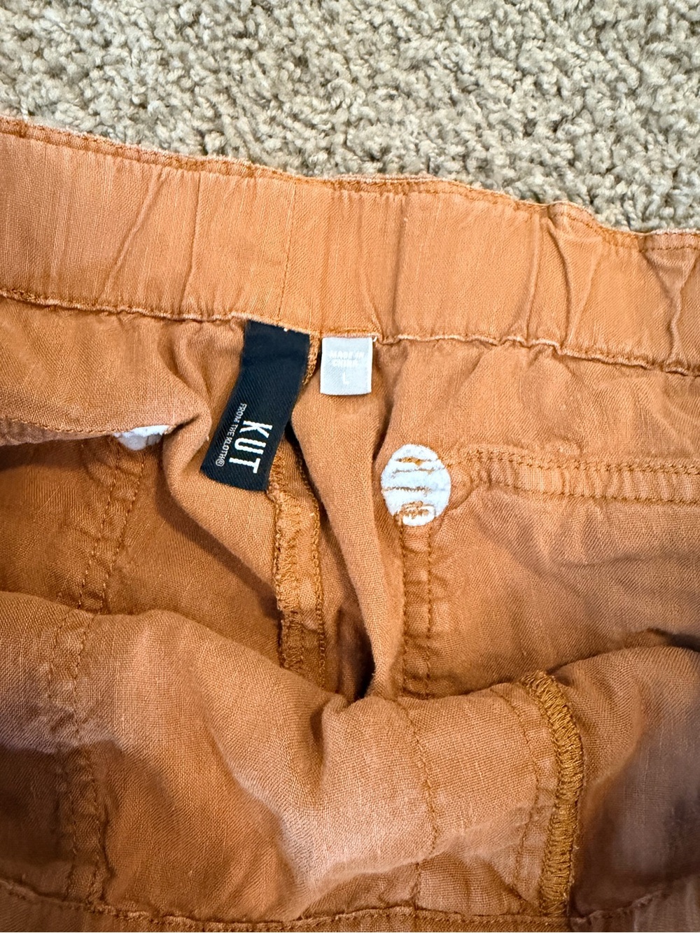 Kut from the Kloth Camel Brown Drawstring Linen Blend Pants - Picture 4 of 9